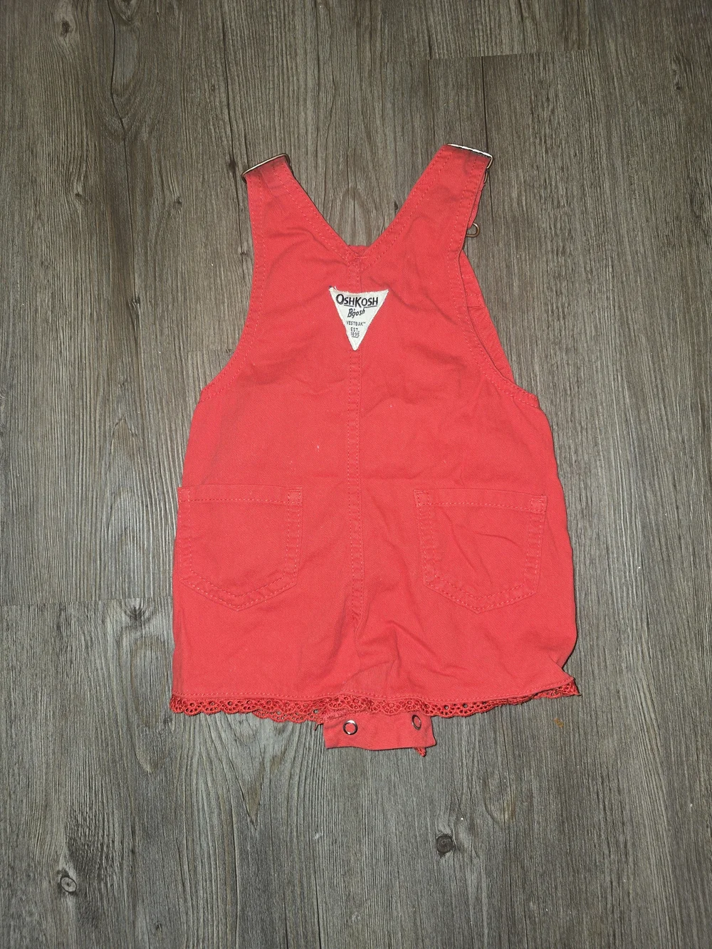 OshKosh B'gosh Bright Red Girls Lace-Trim Shortall Overalls
